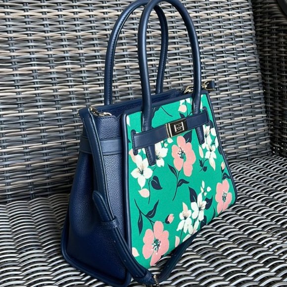 Kate Spade Lucia Lily Blooms Medium Satchel Green Multi - Picture 3 of 16